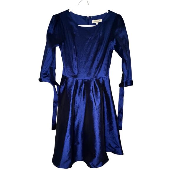 Shabby Apple Metallic Blue Nutcracker Dress Sz 4 Knee Length Bow Sleeves Retro - Picture 2 of 7